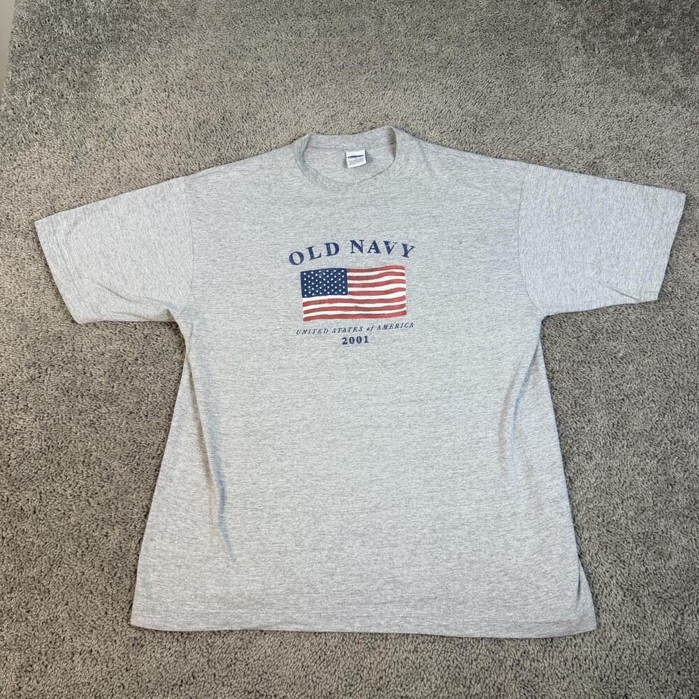 Old Navy Shirt Mens L Gray American Flag 2001 United States Graphic Cotton
